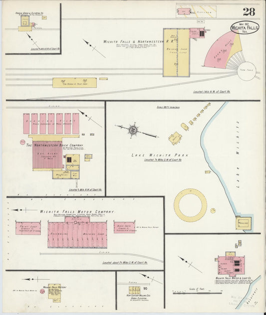 Sanborn Fire Insurance Map from Wichita Falls, Wichita County, Texas (1912), Sheet #0028 - Historic Sanborn Fire Insurance Map Print, vintage old map wall art, antique decor, genealogy gift, Texas Texas map