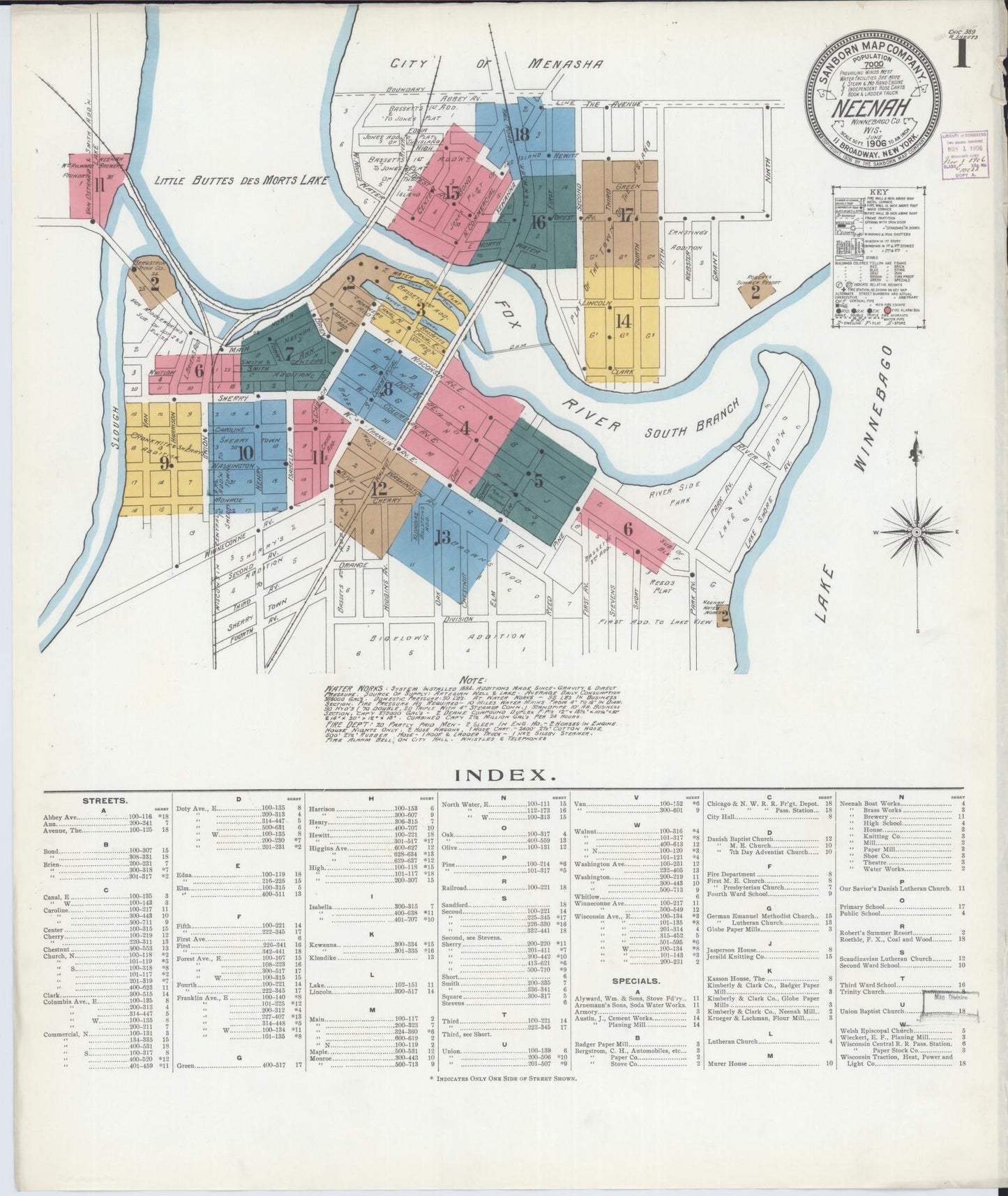 Sanborn Fire Insurance Map from Neenah, Winnebago County, Wisconsin (1906), Sheet #0001 - Complete Map Set gallery image, historic Sanborn map, vintage wall art, Wisconsin Wisconsin
