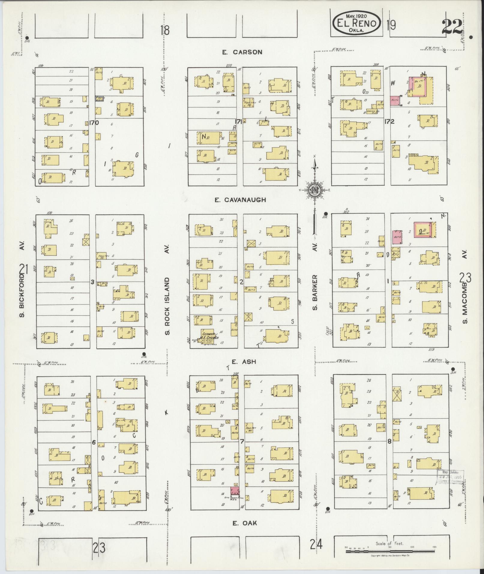 Sanborn Fire Insurance Map from El Reno, Canadian County, Oklahoma (1920), Sheet #0022 - Historic Sanborn Fire Insurance Map Print, vintage old map wall art, antique decor, genealogy gift, Oklahoma Oklahoma map