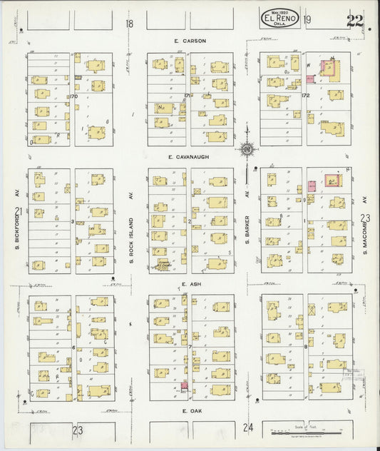 Sanborn Fire Insurance Map from El Reno, Canadian County, Oklahoma (1920), Sheet #0022 - Historic Sanborn Fire Insurance Map Print, vintage old map wall art, antique decor, genealogy gift, Oklahoma Oklahoma map