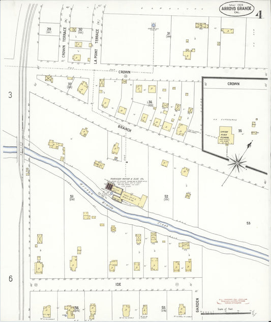 Sanborn Fire Insurance Map from Arroyo Grande, San Luis Obispo County, California (1909), Sheet #0004 - Historic Sanborn Fire Insurance Map Print, vintage old map wall art, antique decor, genealogy gift, California California map