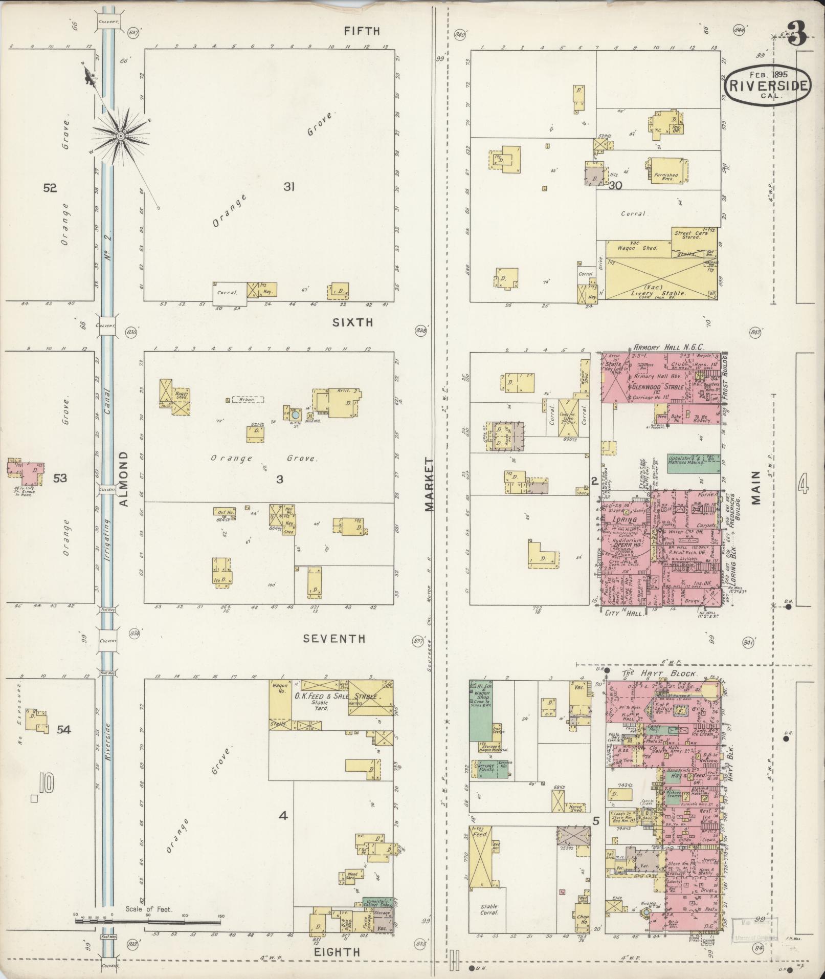 Sanborn Fire Insurance Map from Riverside, Riverside County, California (1895), Sheet #0003 - Complete Map Set gallery image, historic Sanborn map, vintage wall art, California California