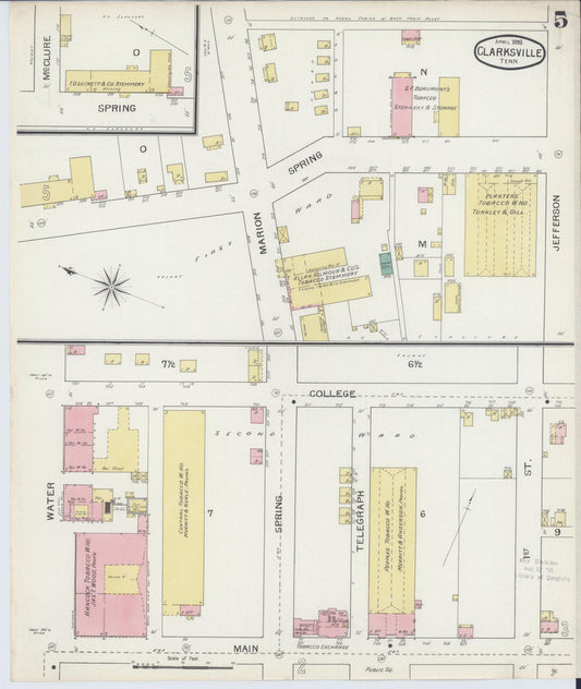 Sanborn Fire Insurance Map from Clarksville, Montgomery County, Tennessee (1893), Sheet #0005 - Historic Sanborn Fire Insurance Map Print, vintage old map wall art, antique decor, genealogy gift, Tennessee Tennessee map
