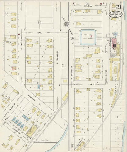 Sanborn Fire Insurance Map from Janesville, Rock County, Wisconsin (1915), Sheet #0021 - Historic Sanborn Fire Insurance Map Print, vintage old map wall art, antique decor, genealogy gift, Wisconsin Wisconsin map