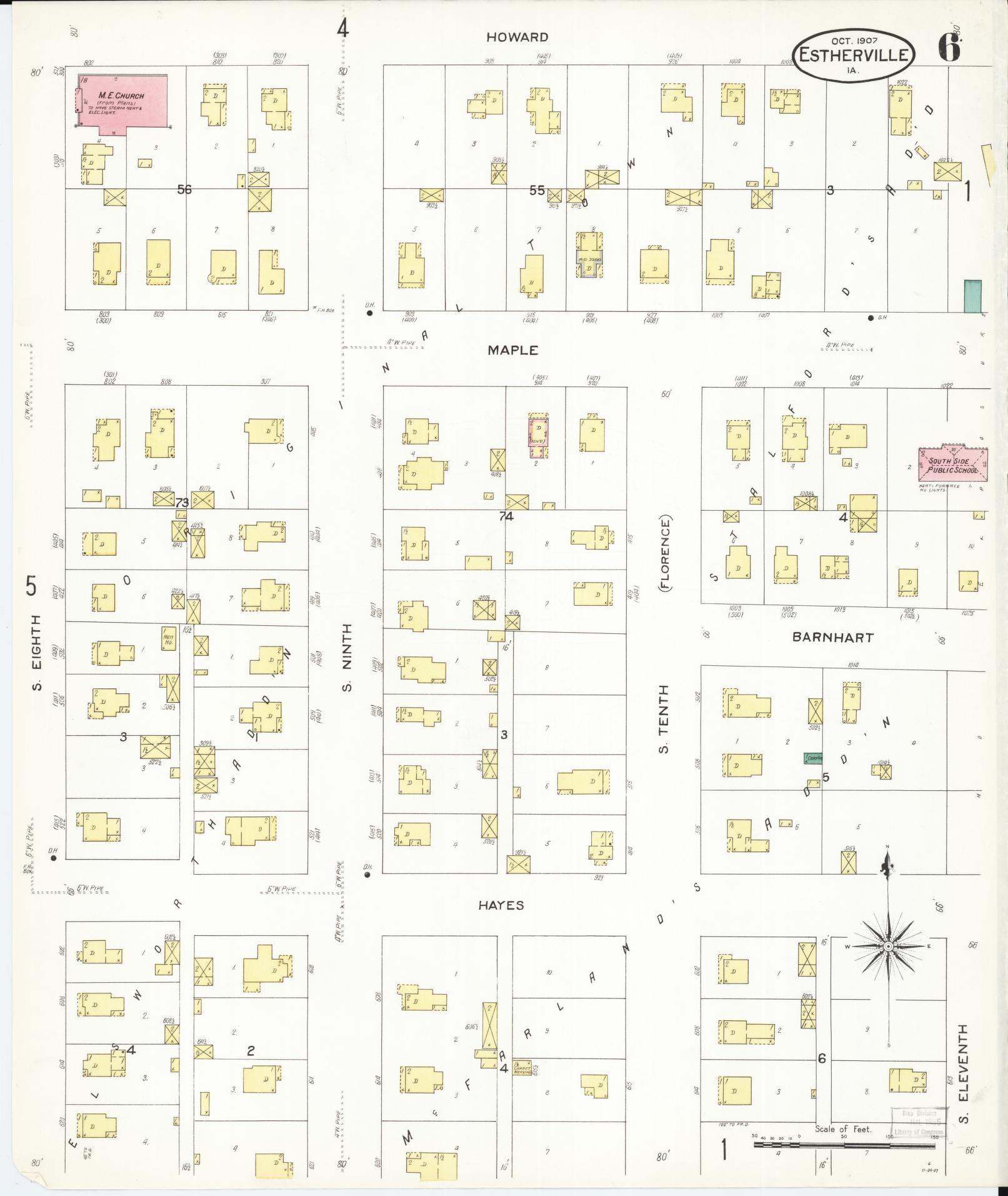 Sanborn Fire Insurance Map from Estherville, Emmet County, Iowa (1907), Sheet #0006 - Historic Sanborn Fire Insurance Map Print, vintage old map wall art