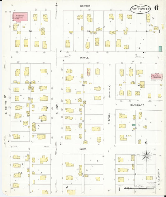 Sanborn Fire Insurance Map from Estherville, Emmet County, Iowa (1907), Sheet #0006 - Historic Sanborn Fire Insurance Map Print, vintage old map wall art