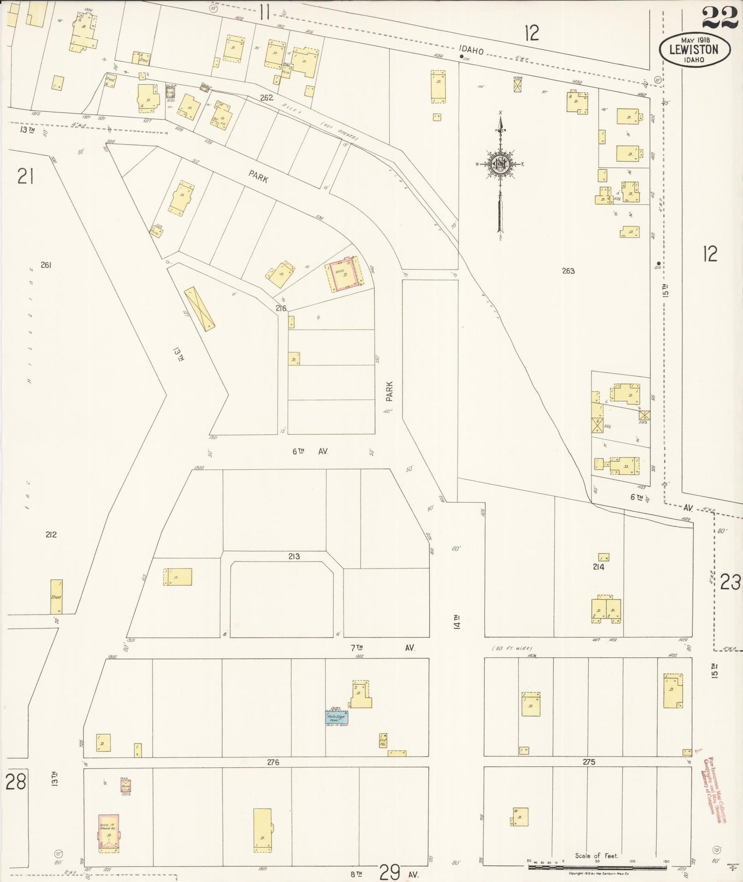 Sanborn Fire Insurance Map from Lewiston, Nez Perce County, Idaho (1918), Sheet #0022 - Complete Map Set gallery image, historic Sanborn map, vintage wall art, Idaho Idaho