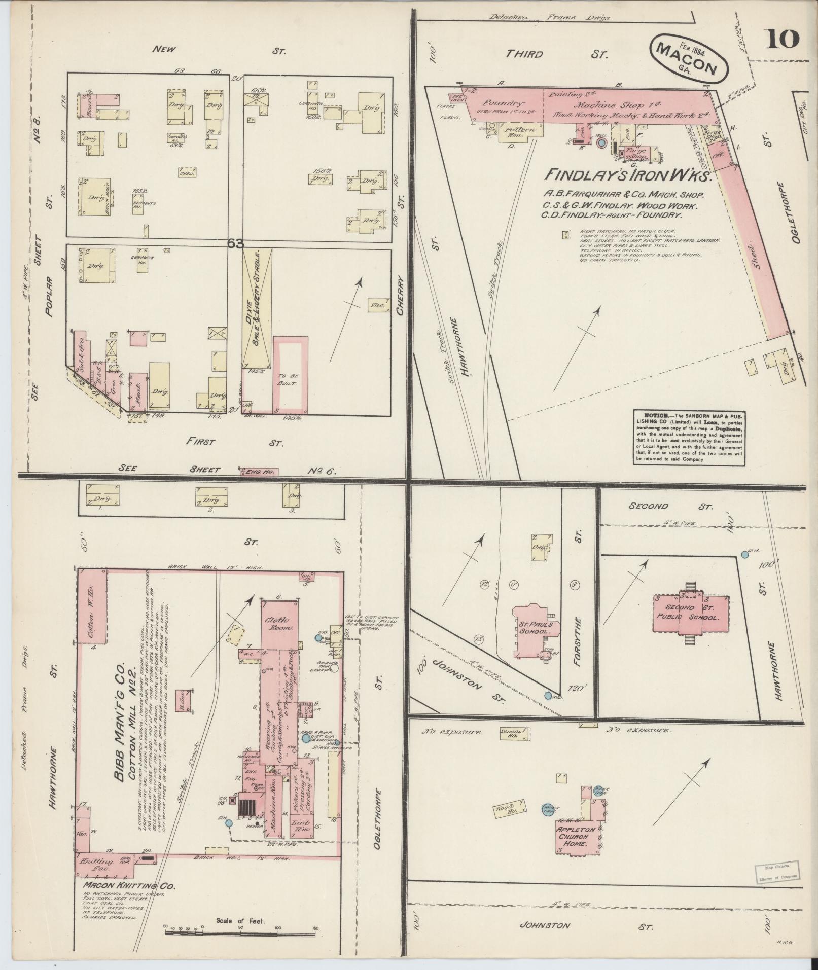 Sanborn Fire Insurance Map from Macon, Bibb and Jones County, Georgia (1884), Sheet #0010 - Complete Map Set gallery image, historic Sanborn map, vintage wall art, Georgia Georgia