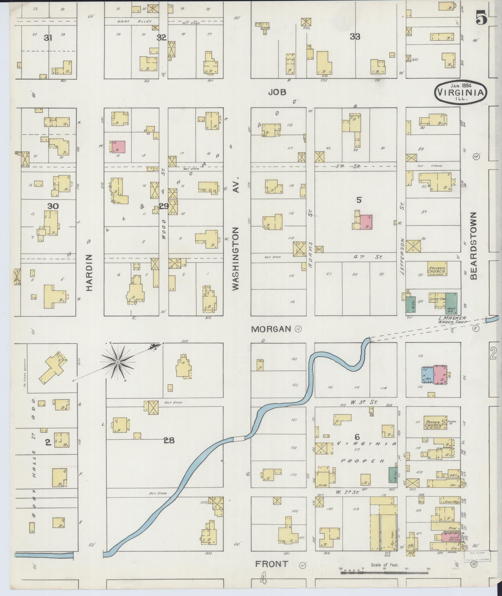 Sanborn Fire Insurance Map from Virginia, Cass County, Illinois (1894), Sheet #0005 - Complete Map Set gallery image, historic Sanborn map, vintage wall art, Illinois Illinois