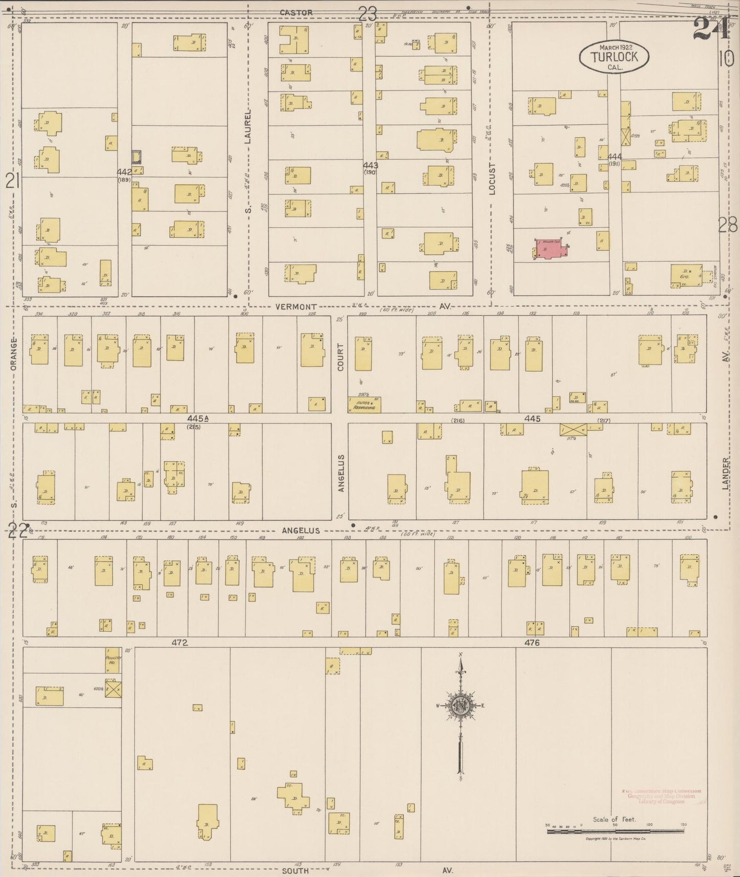 Sanborn Fire Insurance Map from Turlock, Stanislaus County, California (1922), Sheet #0024 - Complete Map Set gallery image, historic Sanborn map, vintage wall art, California California