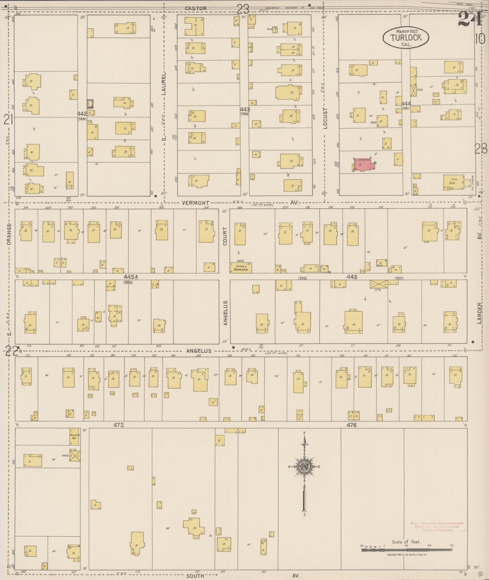 Sanborn Fire Insurance Map from Turlock, Stanislaus County, California (1922), Sheet #0024 - Complete Map Set gallery image, historic Sanborn map, vintage wall art, California California