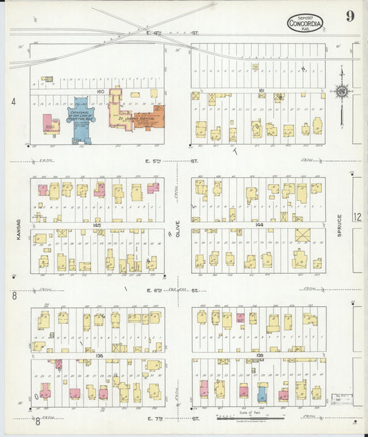 Sanborn Fire Insurance Map from Concordia, Cloud County, Kansas (1917), Sheet #0009 - Historic Sanborn Fire Insurance Map Print, vintage old map wall art, antique decor, genealogy gift, Kansas Kansas map