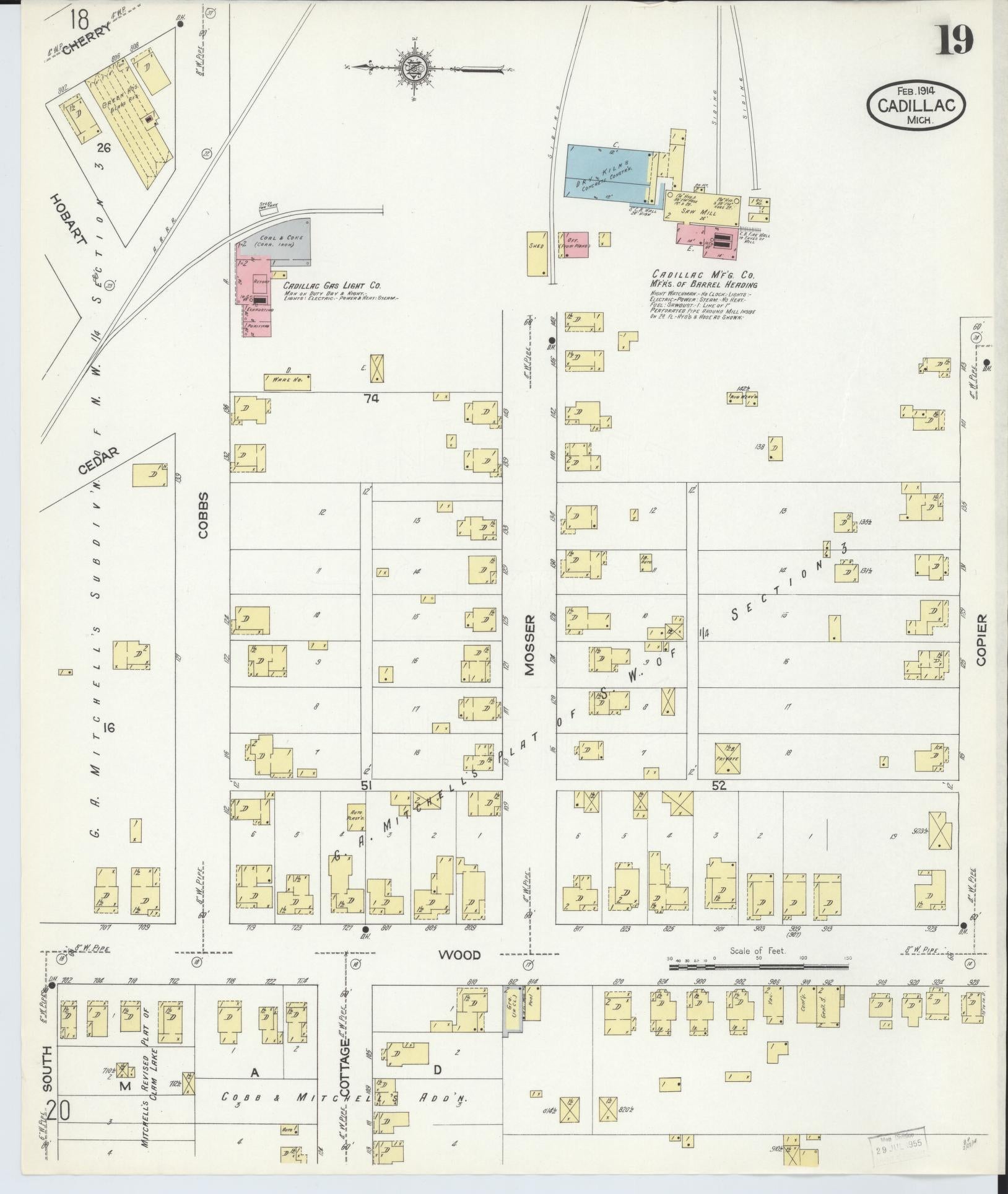 Sanborn Fire Insurance Map from Cadillac, Wexford County, Michigan (1914), Sheet #0019 - Complete Map Set gallery image, historic Sanborn map, vintage wall art, Michigan Michigan