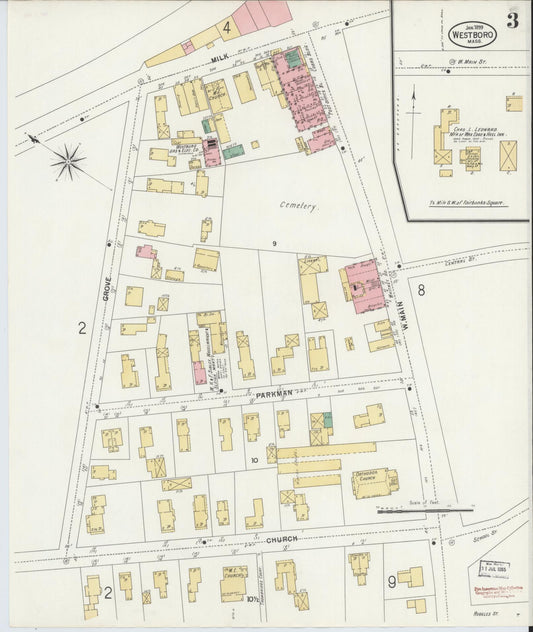 Sanborn Fire Insurance Map from Westboro, Worcester County, Massachusetts (1899), Sheet #0003 - Historic Sanborn Fire Insurance Map Print, vintage old map wall art, antique decor, genealogy gift, Massachusetts Massachusetts map