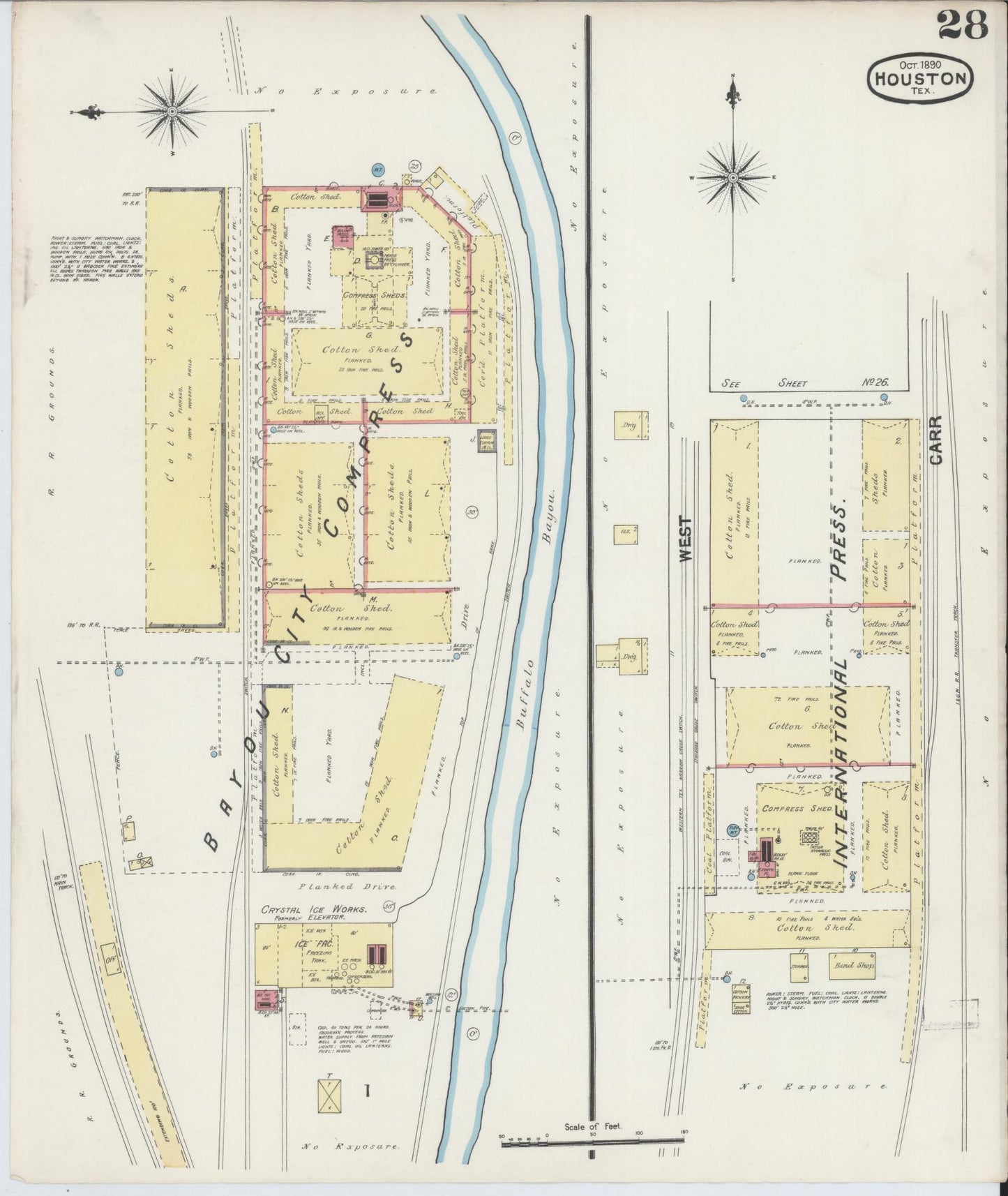 Sanborn Fire Insurance Map from Houston, Harris County, Texas (1890), Sheet #0028 - Historic Sanborn Fire Insurance Map Print, vintage old map wall art, antique decor, genealogy gift, Texas Texas map