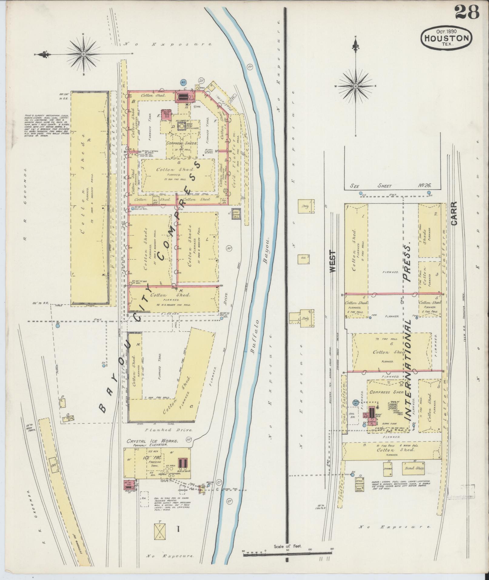 Sanborn Fire Insurance Map from Houston, Harris County, Texas (1890), Sheet #0028 - Historic Sanborn Fire Insurance Map Print, vintage old map wall art, antique decor, genealogy gift, Texas Texas map
