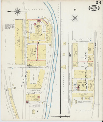 Sanborn Fire Insurance Map from Houston, Harris County, Texas (1890), Sheet #0028 - Historic Sanborn Fire Insurance Map Print, vintage old map wall art, antique decor, genealogy gift, Texas Texas map