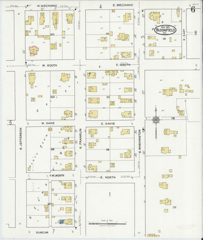Sanborn Fire Insurance Map from Bloomfield, Greene County, Indiana (1921), Sheet #0006 - Historic Sanborn Fire Insurance Map Print, vintage old map wall art, antique decor, genealogy gift, Indiana Indiana map