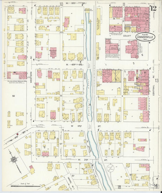 Sanborn Fire Insurance Map from Connersville, Fayette County, Indiana (1913), Sheet #0012 - Historic Sanborn Fire Insurance Map Print, vintage old map wall art, antique decor, genealogy gift, Indiana Indiana map