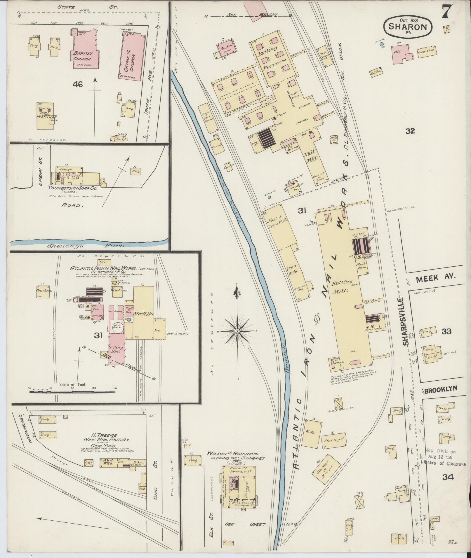 Sanborn Fire Insurance Map from Sharon, Mercer County, Pennsylvania (1888), Sheet #0007 - Complete Map Set gallery image, historic Sanborn map, vintage wall art, Pennsylvania Pennsylvania