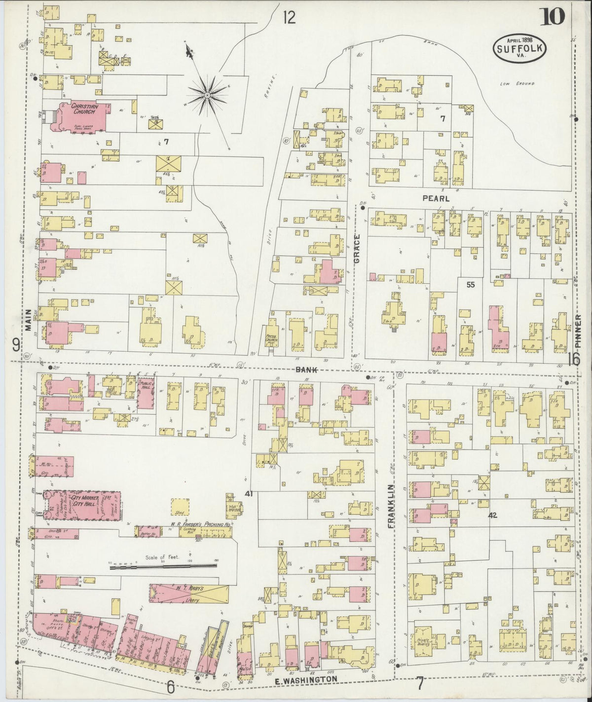 Sanborn Fire Insurance Map from Suffolk, Independent Cities, Virginia (1898), Sheet #0010 - Complete Map Set gallery image, historic Sanborn map, vintage wall art, Virginia Virginia