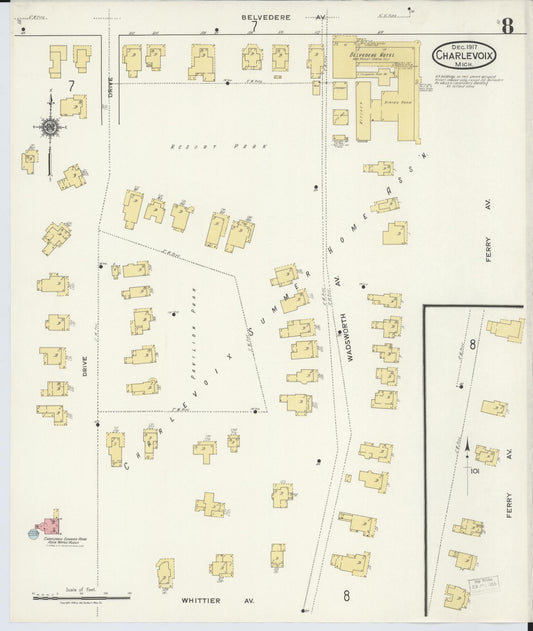 Sanborn Fire Insurance Map from Charlevoix, Charlevoix County, Michigan (1917), Sheet #0008 - Historic Sanborn Fire Insurance Map Print, vintage old map wall art, antique decor, genealogy gift, Michigan Michigan map
