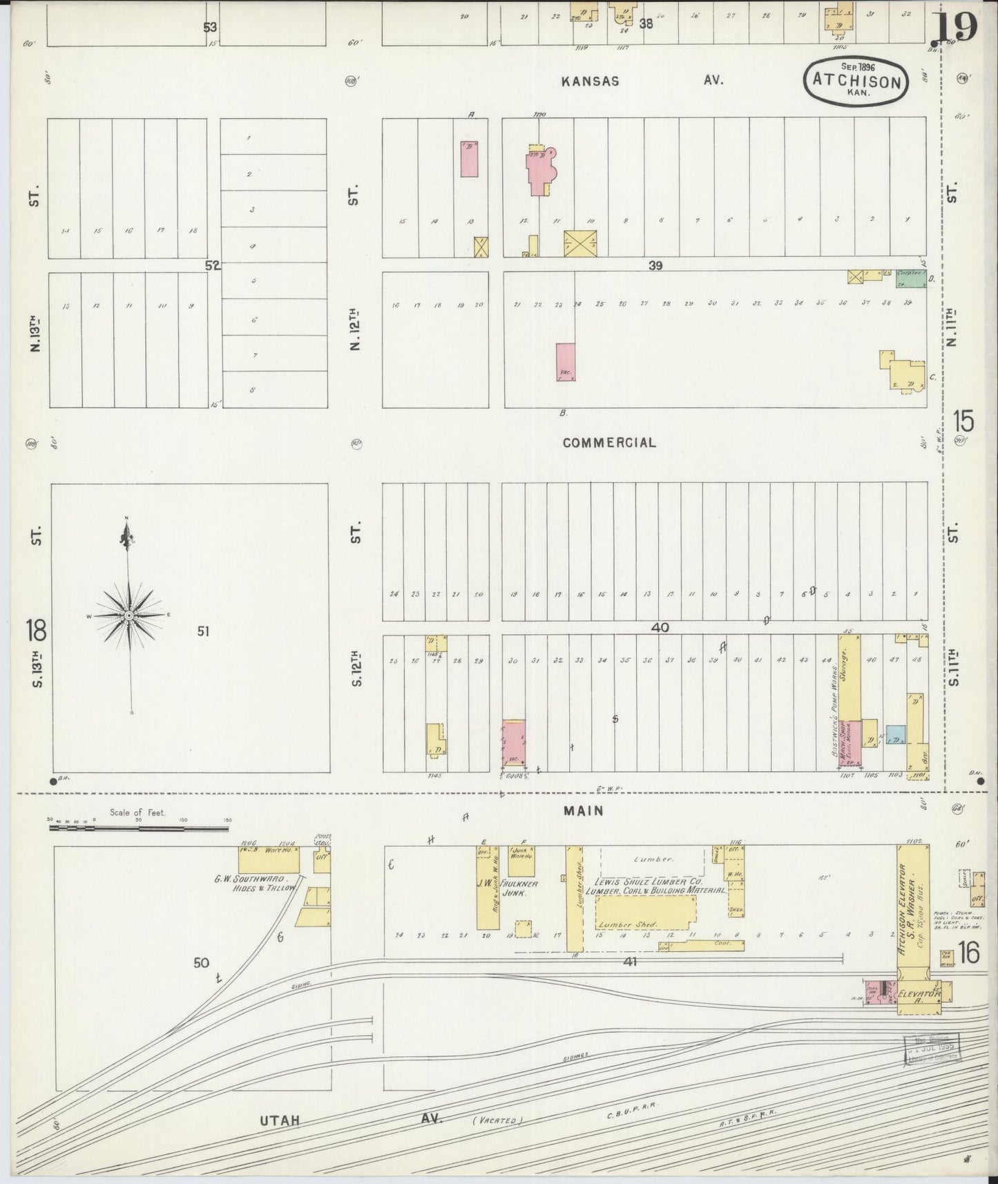 Sanborn Fire Insurance Map from Atchison, Atchison County, Kansas (1896), Sheet #0019 - Complete Map Set gallery image, historic Sanborn map, vintage wall art, Kansas Kansas