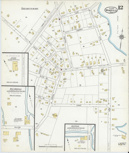 Sanborn Fire Insurance Map from Mansfield, Bristol County, Massachusetts (1916), Sheet #0012 - Historic Sanborn Fire Insurance Map Print, vintage old map wall art, antique decor, genealogy gift, Massachusetts Massachusetts map