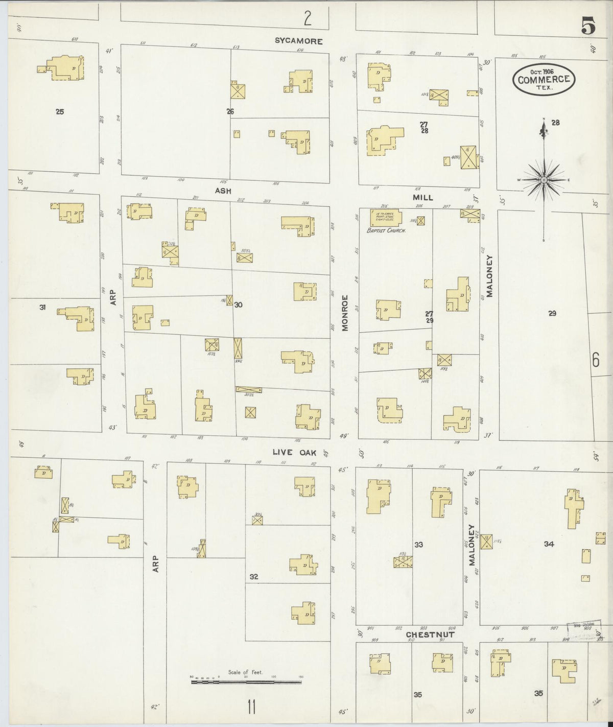 Sanborn Fire Insurance Map from Commerce, Hunt County, Texas (1906), Sheet #0005 - Complete Map Set gallery image, historic Sanborn map, vintage wall art, Texas Texas