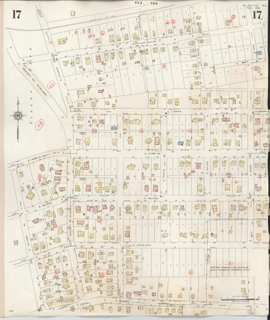 Sanborn Fire Insurance Map from Palestine, Anderson County, Texas (1949), Sheet #0017 - Historic Sanborn Fire Insurance Map Print, vintage old map wall art, antique decor, genealogy gift, Texas Texas map