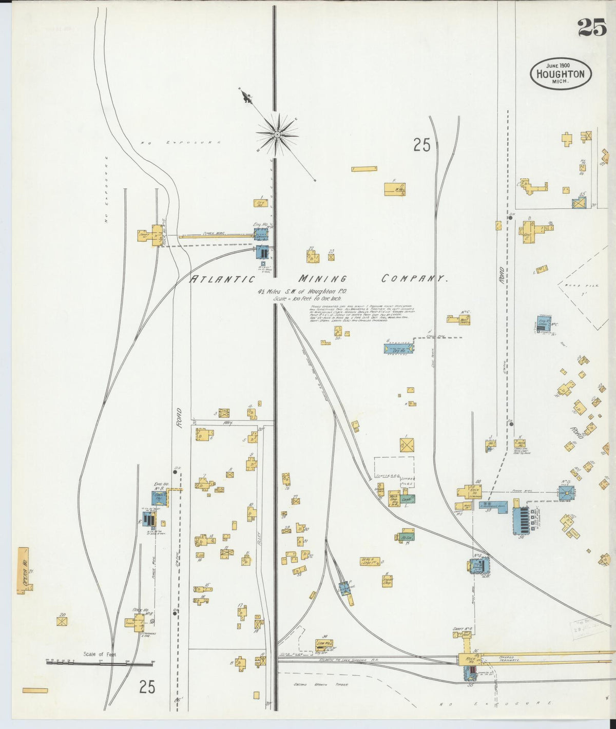 Sanborn Fire Insurance Map from Houghton, Houghton County, Michigan (1900), Sheet #0025 - Historic Sanborn Fire Insurance Map Print, vintage old map wall art, antique decor, genealogy gift, Michigan Michigan map