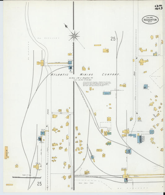 Sanborn Fire Insurance Map from Houghton, Houghton County, Michigan (1900), Sheet #0025 - Historic Sanborn Fire Insurance Map Print, vintage old map wall art, antique decor, genealogy gift, Michigan Michigan map