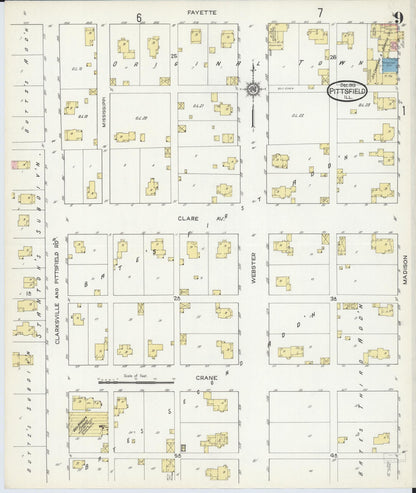 Sanborn Fire Insurance Map from Pittsfield, Pike County, Illinois (1913), Sheet #0009 - Historic Sanborn Fire Insurance Map Print, vintage old map wall art, antique decor, genealogy gift, Illinois Illinois map