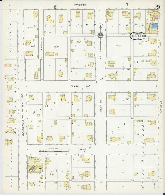 Sanborn Fire Insurance Map from Pittsfield, Pike County, Illinois (1913), Sheet #0009 - Historic Sanborn Fire Insurance Map Print, vintage old map wall art, antique decor, genealogy gift, Illinois Illinois map