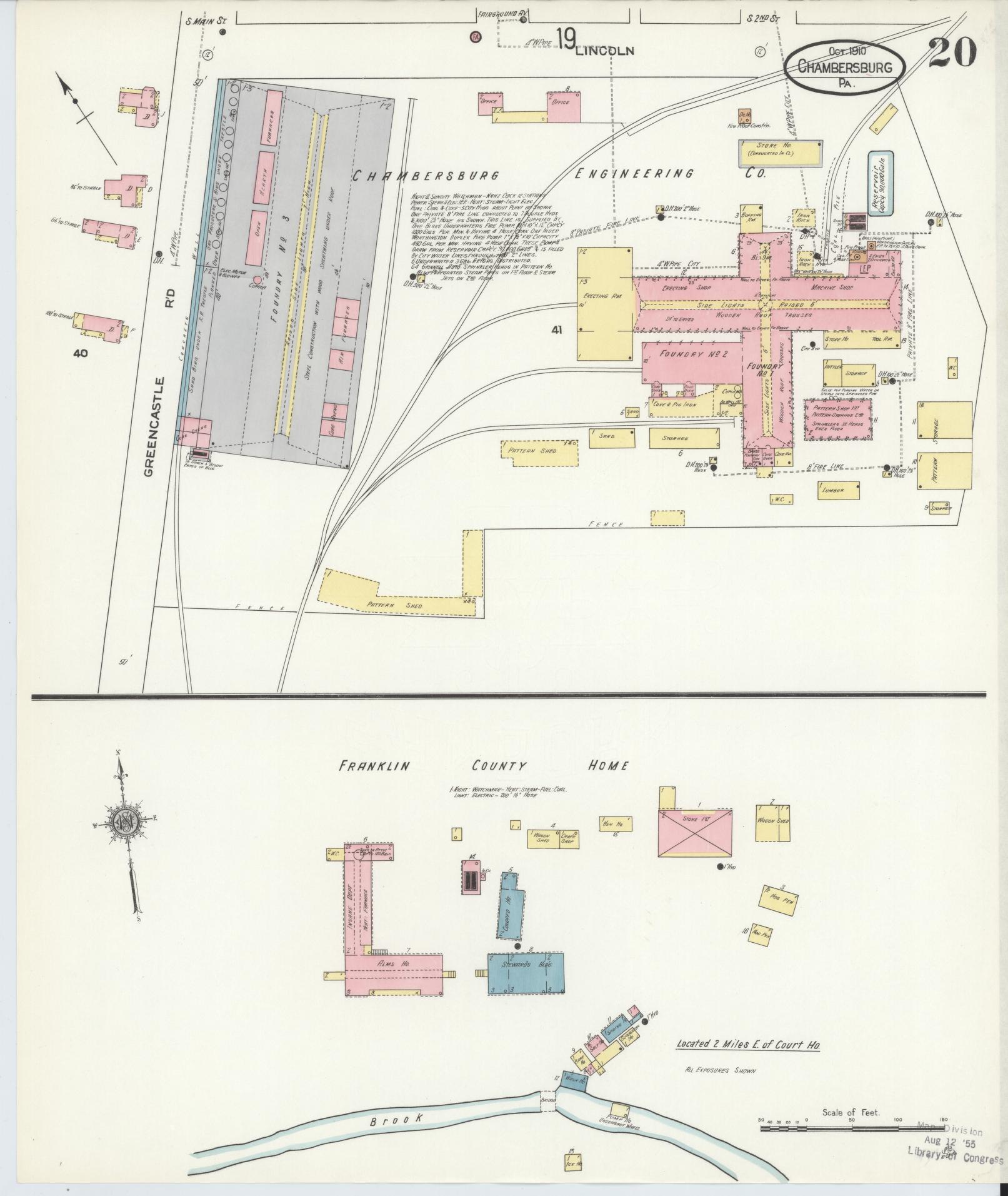 Sanborn Fire Insurance Map from Chambersburg, Franklin County, Pennsylvania (1910), Sheet #0020 - Historic Sanborn Fire Insurance Map Print, vintage old map wall art, antique decor, genealogy gift, Pennsylvania Pennsylvania map