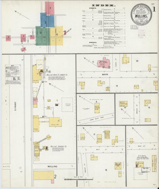 Sanborn Fire Insurance Map from Mullins, Marion County, South Carolina (1903), Sheet #0001 - Historic Sanborn Fire Insurance Map Print, vintage old map wall art, antique decor, genealogy gift, South Carolina South Carolina map