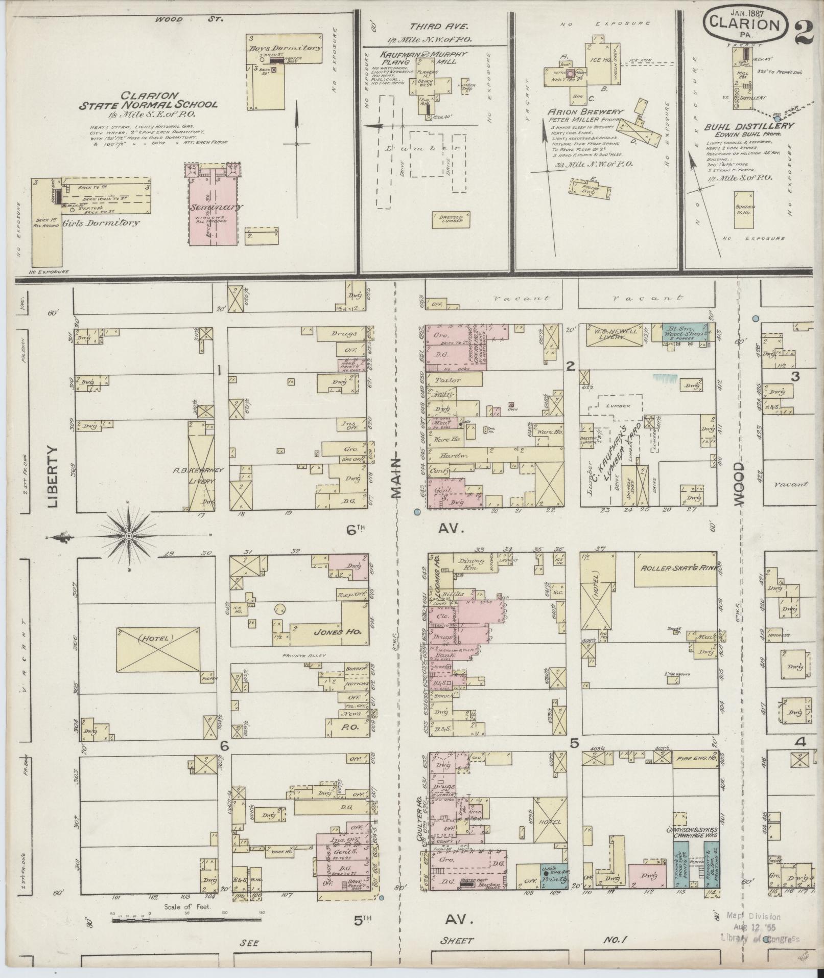 Sanborn Fire Insurance Map from Clarion, Clarion County, Pennsylvania (1887), Sheet #0002 - Historic Sanborn Fire Insurance Map Print, vintage old map wall art, antique decor, genealogy gift, Pennsylvania Pennsylvania map