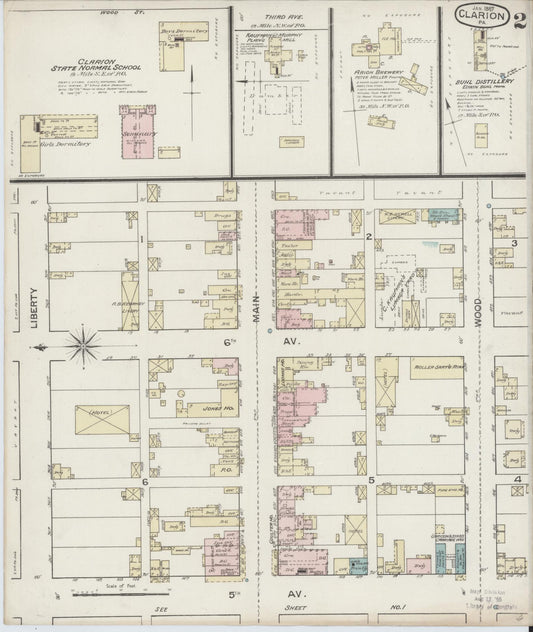 Sanborn Fire Insurance Map from Clarion, Clarion County, Pennsylvania (1887), Sheet #0002 - Historic Sanborn Fire Insurance Map Print, vintage old map wall art, antique decor, genealogy gift, Pennsylvania Pennsylvania map