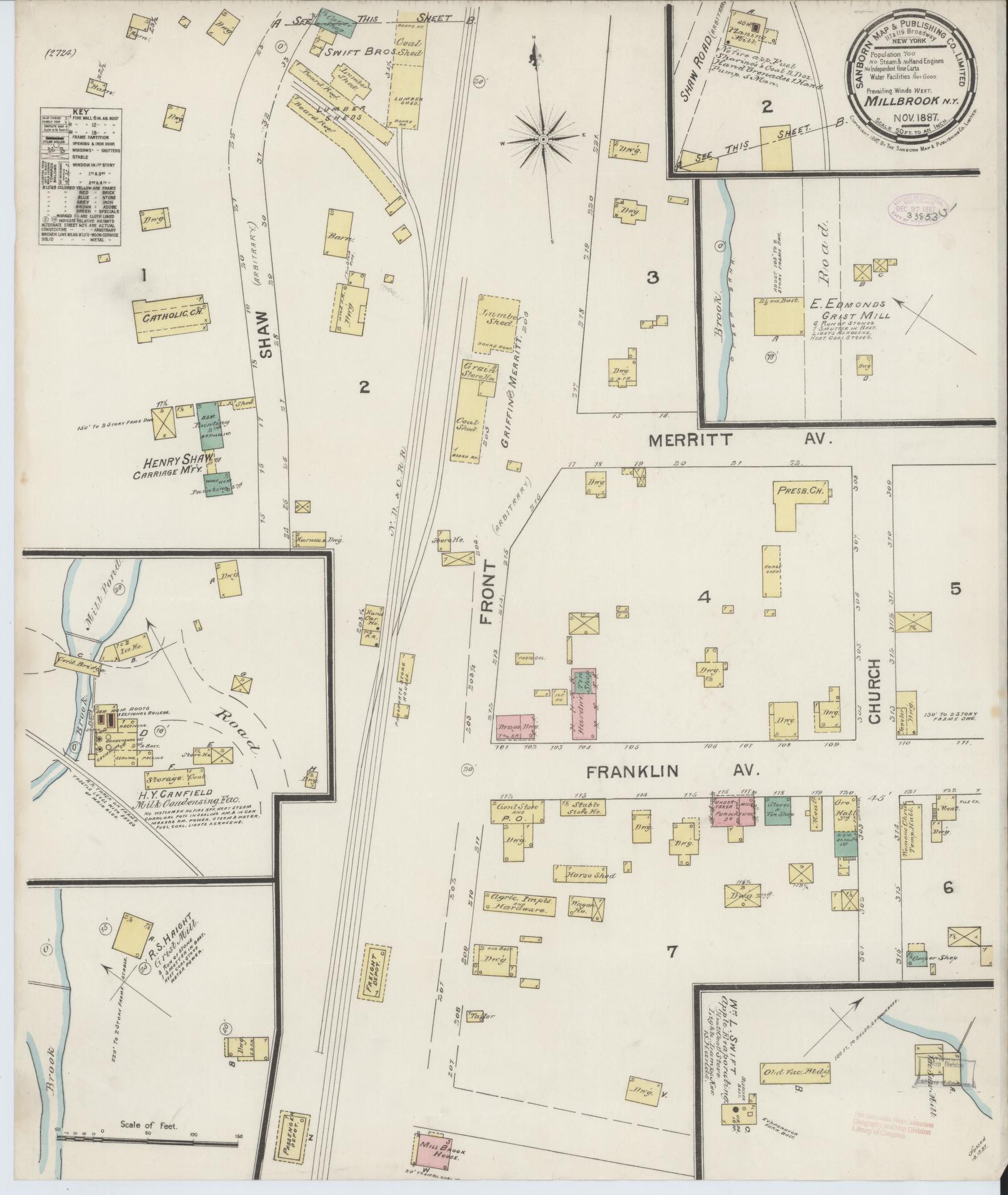 Sanborn Fire Insurance Map from Millbrook, Dutchess County, New York. (1887) – Historic Sanborn Fire Insurance Map Print