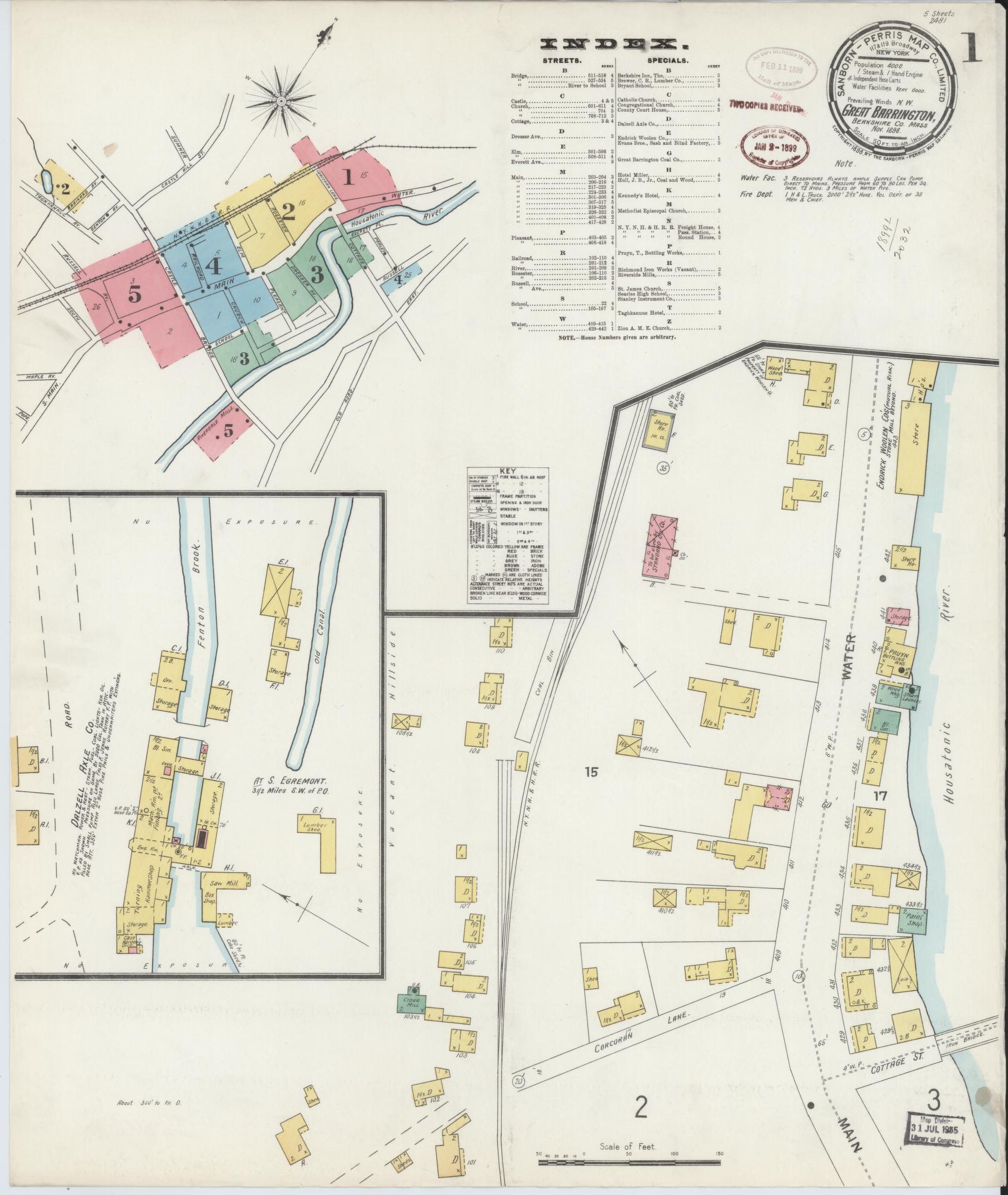 Sanborn Fire Insurance Map from Great Barrington, Berkshire County, Massachusetts (1898), Sheet #0001 - Complete Map Set gallery image, historic Sanborn map, vintage wall art, Massachusetts Massachusetts