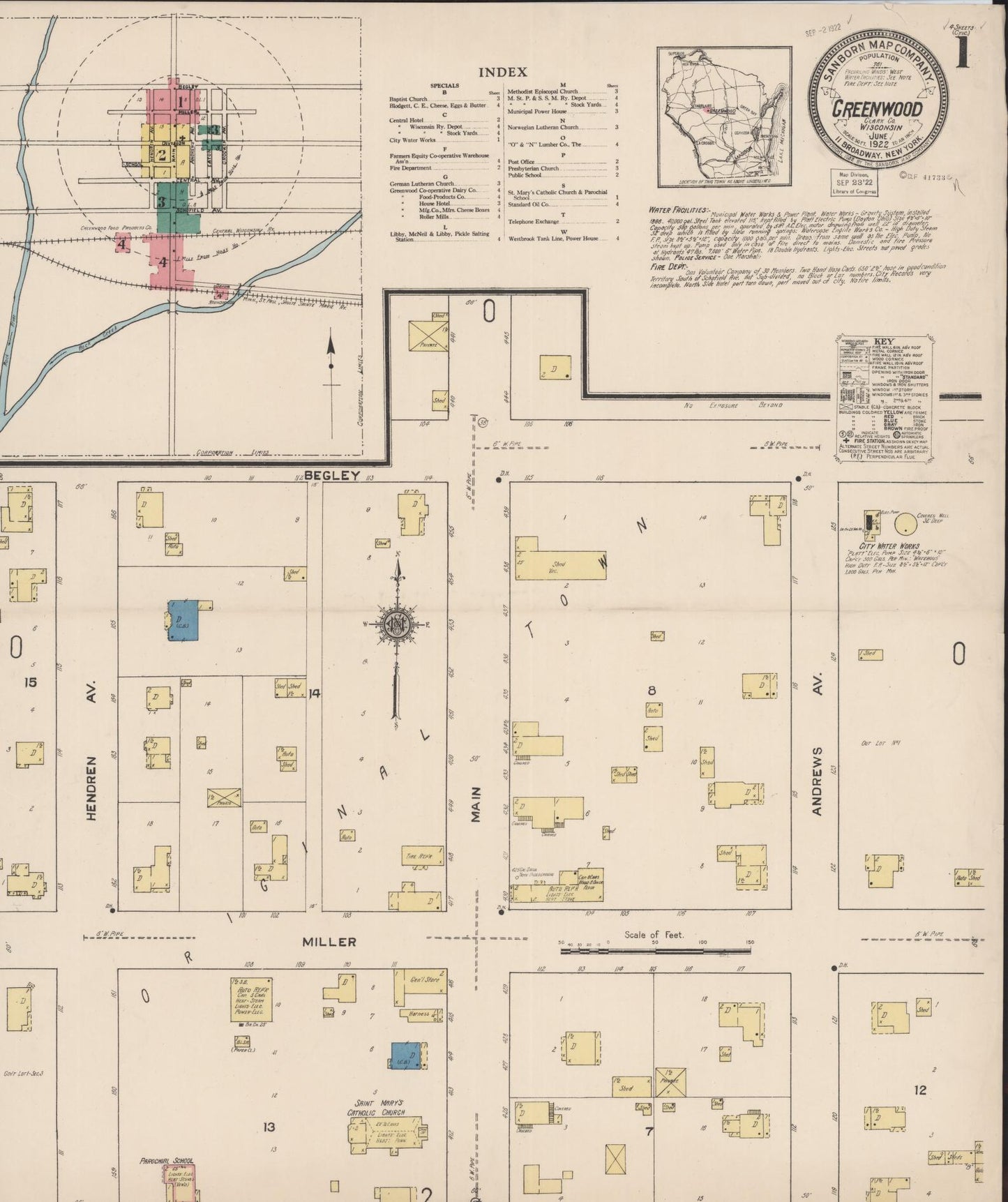 Sanborn Fire Insurance Map from Greenwood, Clark County, Wisconsin (1922), Sheet #0001 - Complete Map Set gallery image, historic Sanborn map, vintage wall art, Wisconsin Wisconsin
