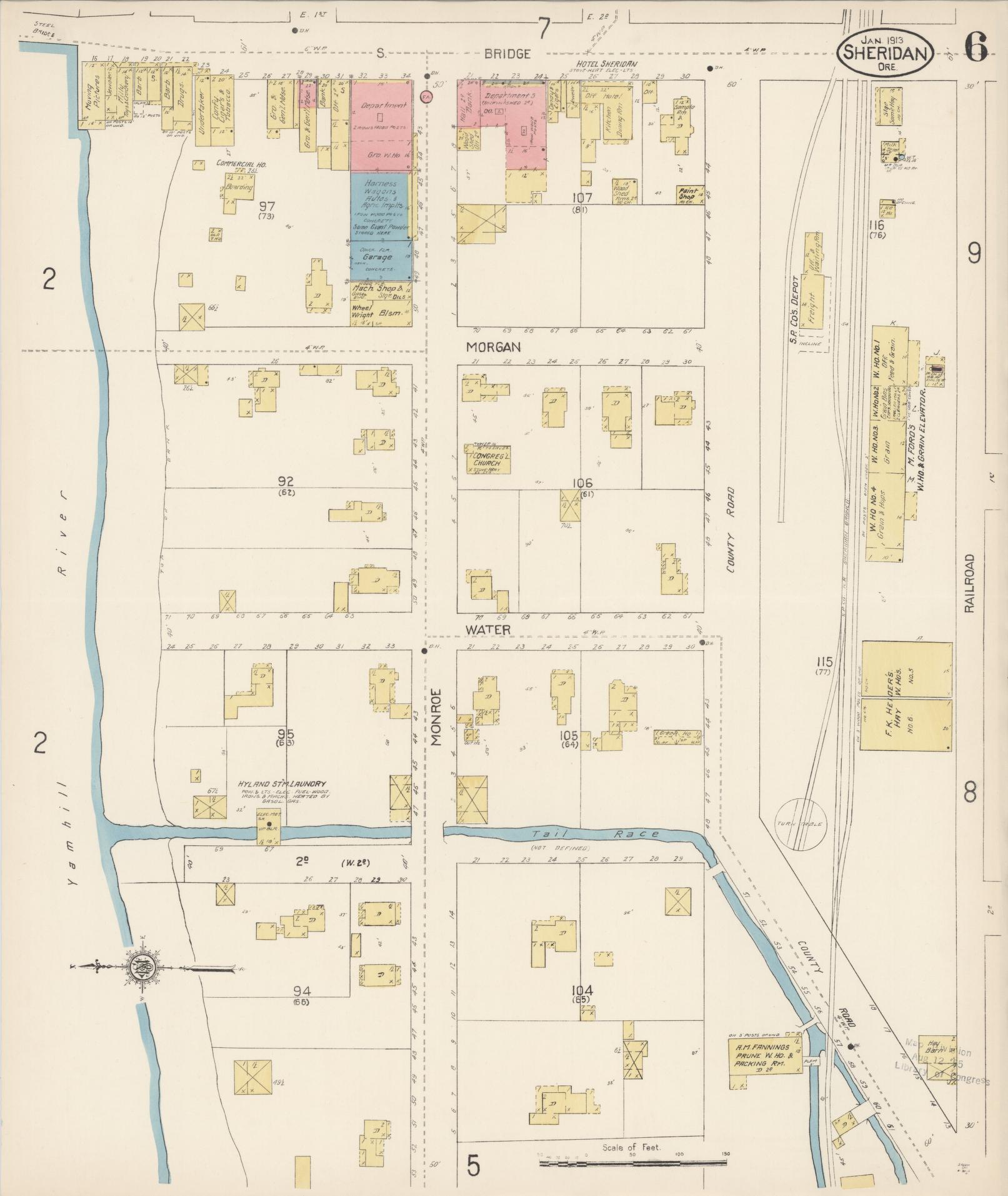 Sanborn Fire Insurance Map from Sheridan, Yamhill County, Oregon (1913), Sheet #0006 - Complete Map Set gallery image, historic Sanborn map, vintage wall art, Oregon Oregon