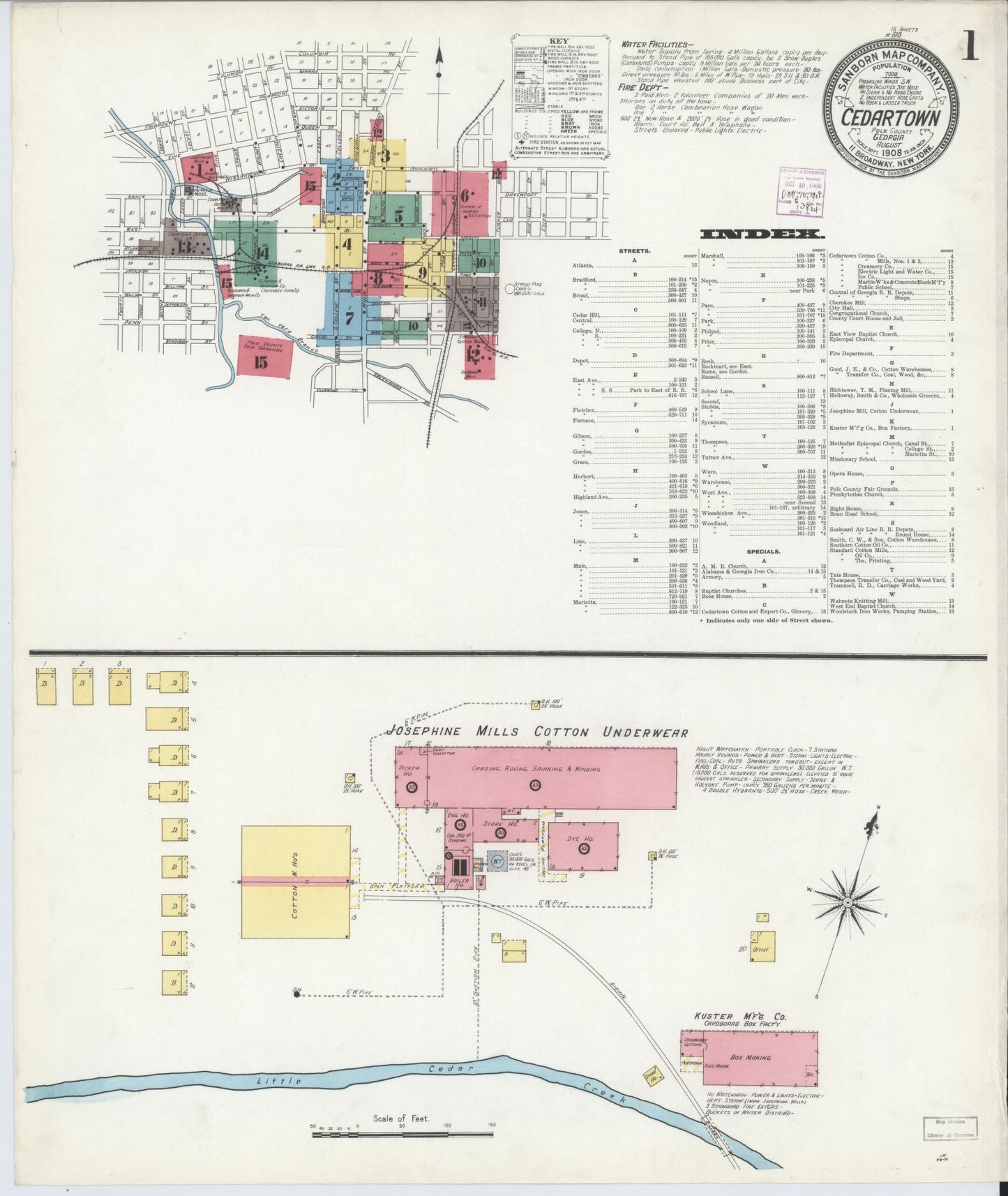 Sanborn Fire Insurance Map from Cedartown, Polk County, Georgia (1908), Sheet #0001 - Complete Map Set gallery image, historic Sanborn map, vintage wall art, Georgia Georgia