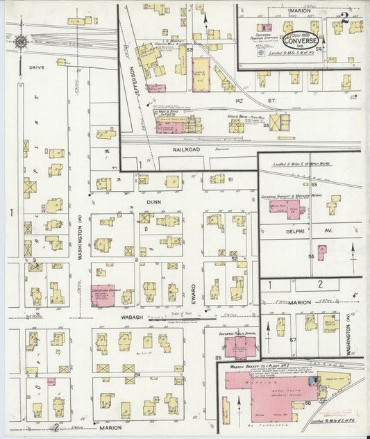 Sanborn Fire Insurance Map from Converse, Miami County, Indiana (1920), Sheet #0002 - Historic Sanborn Fire Insurance Map Print, vintage old map wall art, antique decor, genealogy gift, Indiana Indiana map