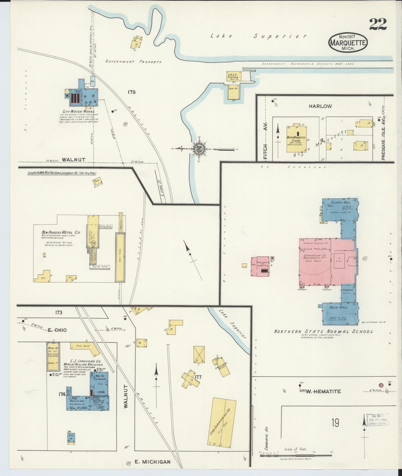 Sanborn Fire Insurance Map from Marquette, Marquette County, Michigan (1917), Sheet #0022 - Historic Sanborn Fire Insurance Map Print, vintage old map wall art, antique decor, genealogy gift, Michigan Michigan map