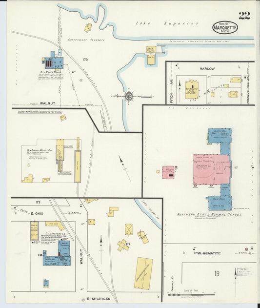 Sanborn Fire Insurance Map from Marquette, Marquette County, Michigan (1917), Sheet #0022 - Historic Sanborn Fire Insurance Map Print, vintage old map wall art, antique decor, genealogy gift, Michigan Michigan map