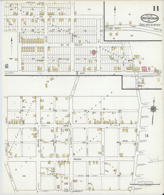 Sanborn Fire Insurance Map from Waynesburg, Greene County, Pennsylvania (1918), Sheet #0011 - Historic Sanborn Fire Insurance Map Print, vintage old map wall art, antique decor, genealogy gift, Pennsylvania Pennsylvania map