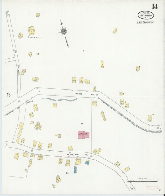 Sanborn Fire Insurance Map from Irvington, Westchester County, New York (1912), Sheet #0014 - Historic Sanborn Fire Insurance Map Print, vintage old map wall art, antique decor, genealogy gift, New York New York map