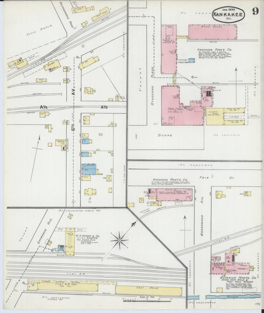 Sanborn Fire Insurance Map from Kankakee, Kankakee County, Illinois (1892), Sheet #0009 - Historic Sanborn Fire Insurance Map Print, vintage old map wall art, antique decor, genealogy gift, Illinois Illinois map