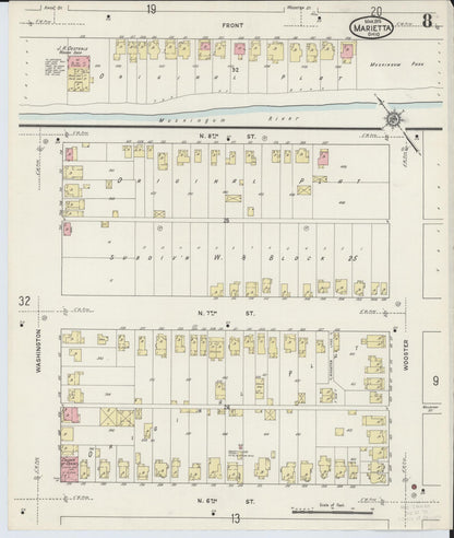 Sanborn Fire Insurance Map from Marietta, Washington County, Ohio (1915), Sheet #0008 - Historic Sanborn Fire Insurance Map Print, vintage old map wall art, antique decor, genealogy gift, Ohio Ohio map
